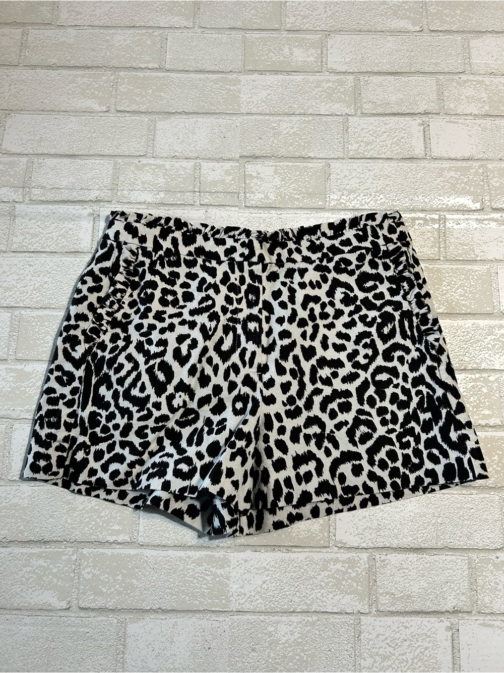 J Crew Women's Black & White Leopard Print Shorts Linen Cotton Blend